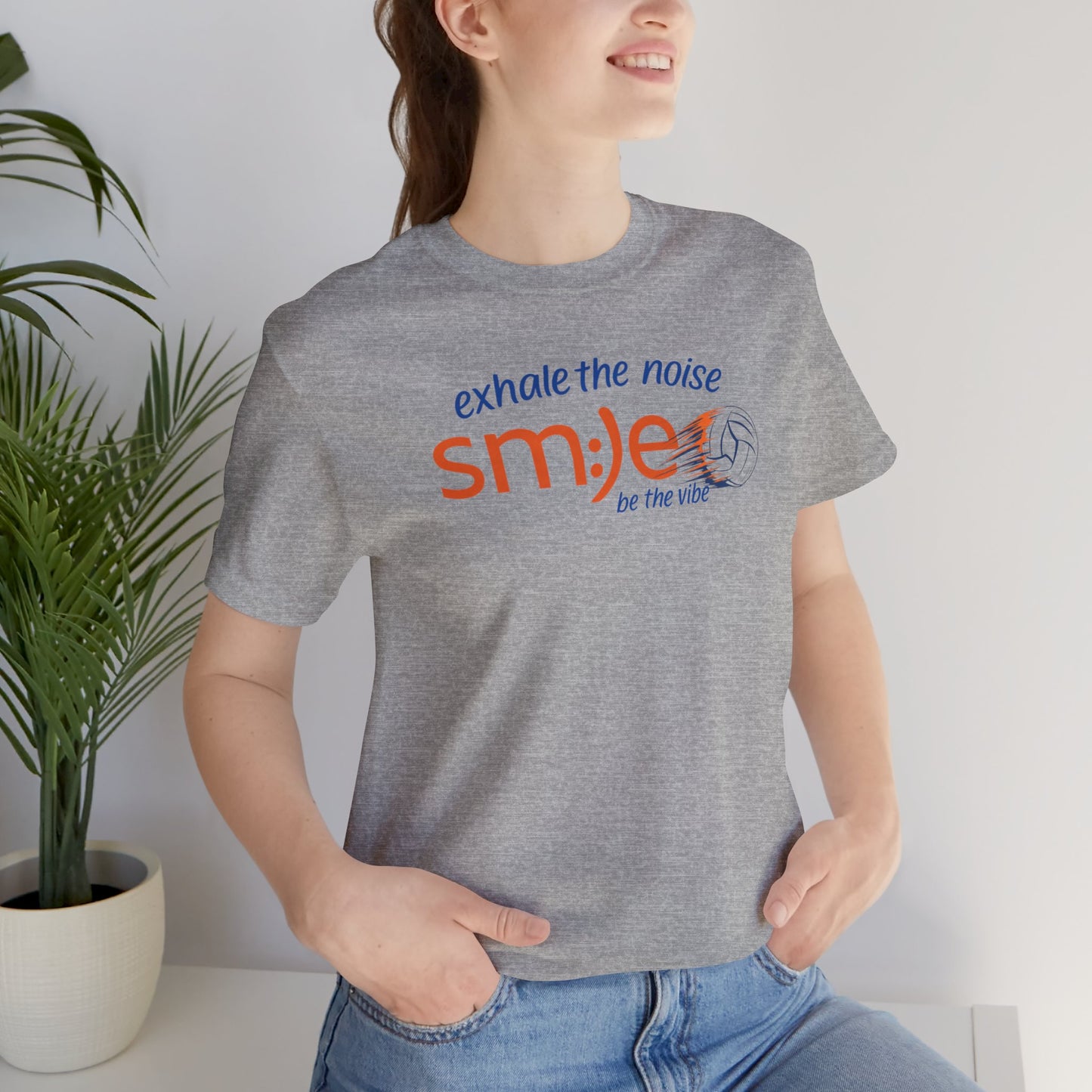 Exhale the Noise | sm:)e Be the Vibe Volleyball T-Shirt | Motivational Teen Unisex Tee
