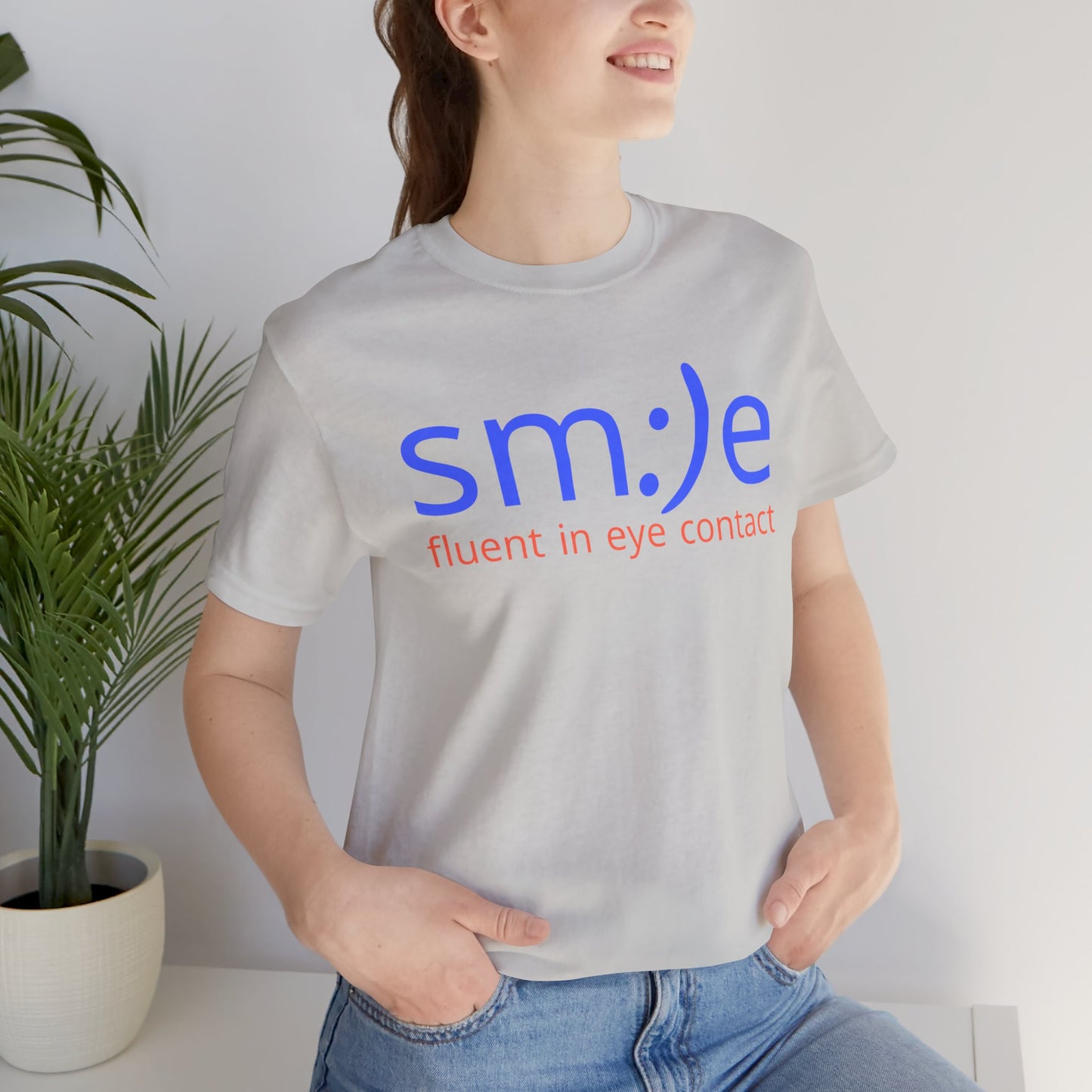 sm:)e Fluent in Eye Contact Jersey Tee | Social Butterfly Streetwear | Funny Connection Gift