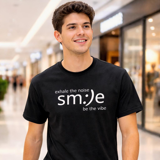 Exhale the Noise Smile Be the Vibe | sm:)e Mindful Streetwear Tee