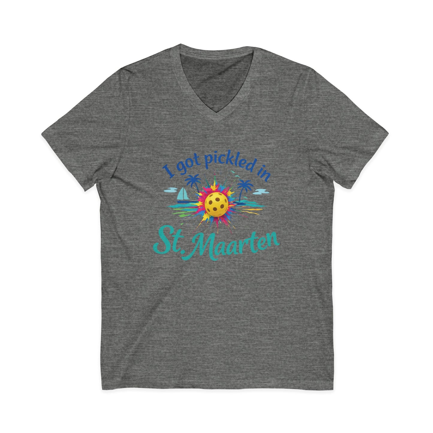 I Got Pickled in St. Maarten V-Neck Shirt – Funny Pickleball Vacation Tee