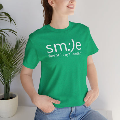 sm:)e Fluent in Eye Contact Jersey Tee | Social Butterfly Streetwear | Funny Connection Gift