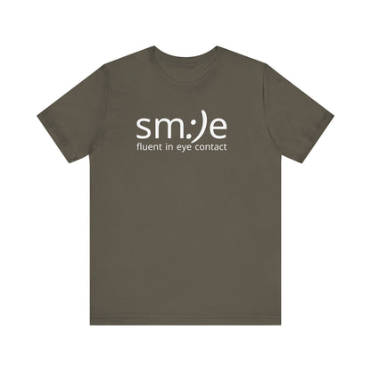 sm:)e Fluent in Eye Contact Jersey Tee | Social Butterfly Streetwear | Funny Connection Gift