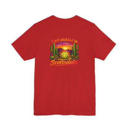 I Got Pickled in Scottsdale™ | Pickleball Souvenir T-Shirt | Desert Sunset Graphic Tee