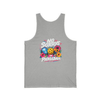 Pickleball Tank Top — "No Sorry's in Pickleball" Retro Tropical Design