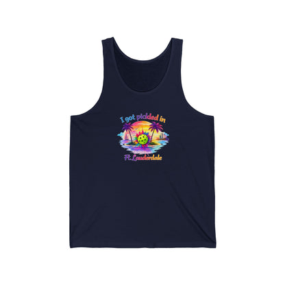 Pickleball Vacation Tank — "I Got Pickled in Ft. Lauderdale" Beach Tank Top