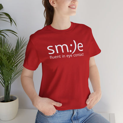 sm:)e Fluent in Eye Contact Jersey Tee | Social Butterfly Streetwear | Funny Connection Gift