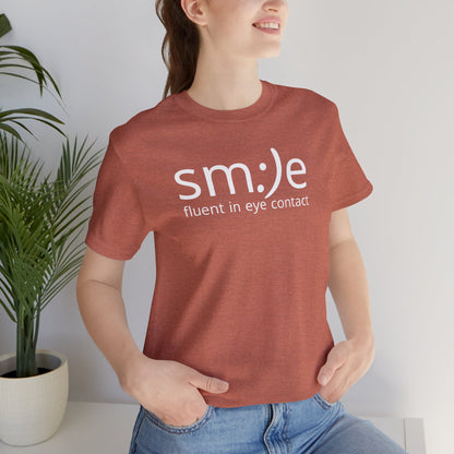 sm:)e Fluent in Eye Contact Jersey Tee | Social Butterfly Streetwear | Funny Connection Gift