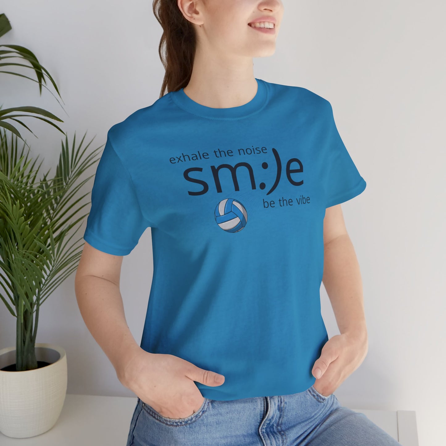 sm:)e Exhale the Noise Smile Vibes Volleyball Tee | Happy Athletic Streetwear | Positive Affirmation Shirt