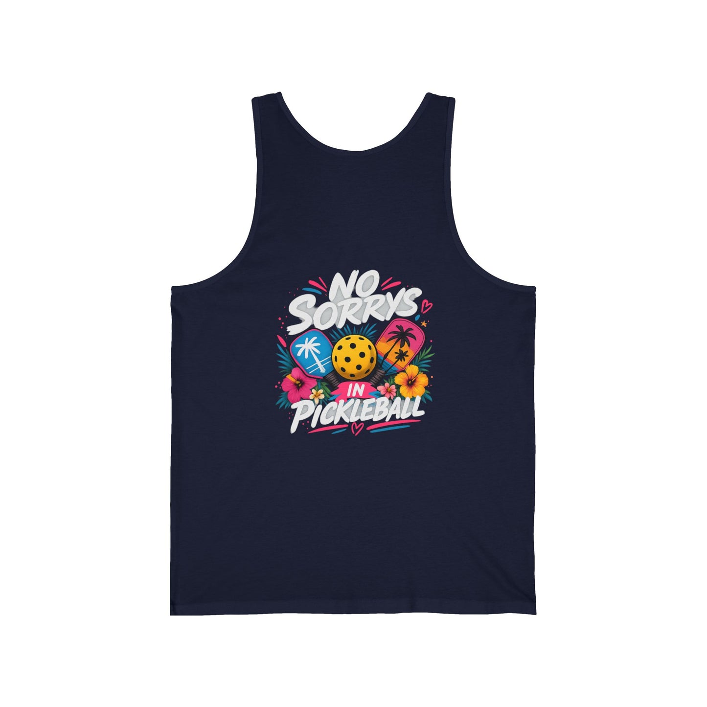 Pickleball Tank Top — "No Sorry's in Pickleball" Retro Tropical Design