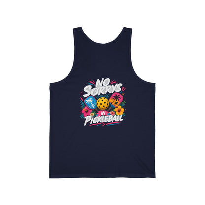 Pickleball Tank Top — "No Sorry's in Pickleball" Retro Tropical Design