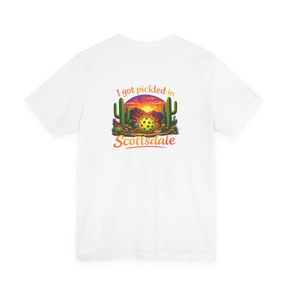 I Got Pickled in Scottsdale™ | Pickleball Souvenir T-Shirt | Desert Sunset Graphic Tee