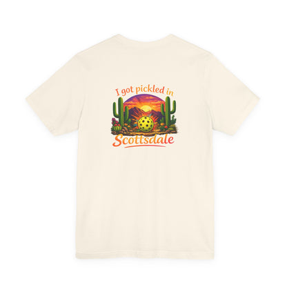 I Got Pickled in Scottsdale™ | Pickleball Souvenir T-Shirt | Desert Sunset Graphic Tee
