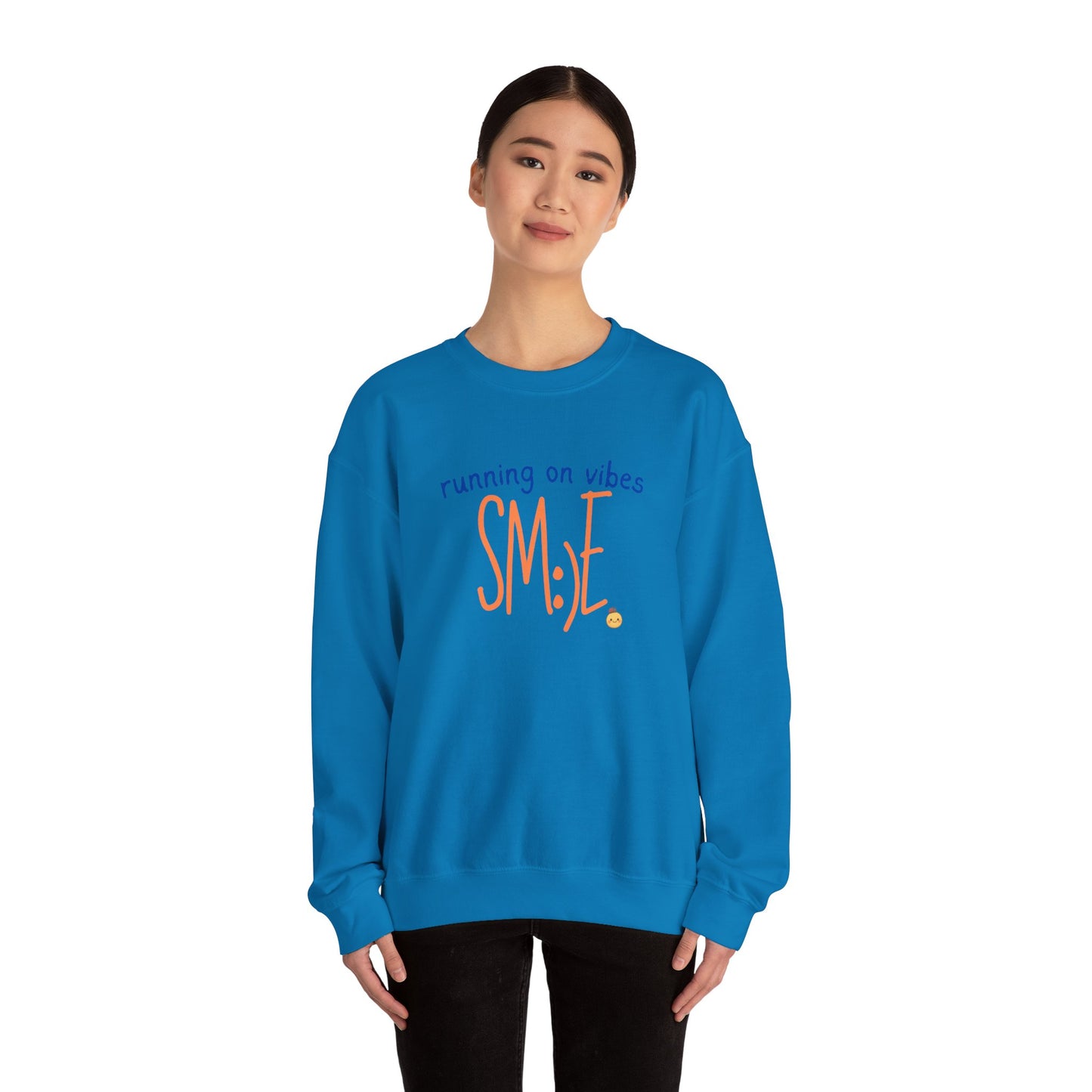 sm:)e Running on Vibes Crewneck Sweatshirt | Positive Energy Streetwear | Cozy Confidence Unisex