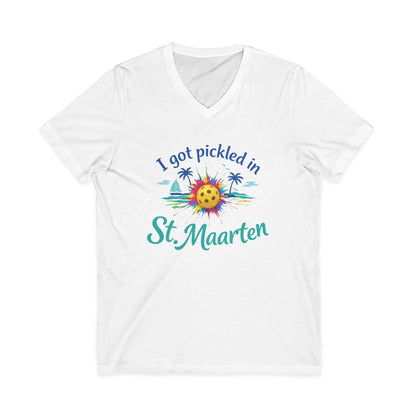 I Got Pickled in St. Maarten V-Neck Shirt – Funny Pickleball Vacation Tee