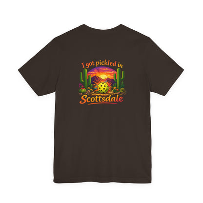 I Got Pickled in Scottsdale™ | Pickleball Souvenir T-Shirt | Desert Sunset Graphic Tee