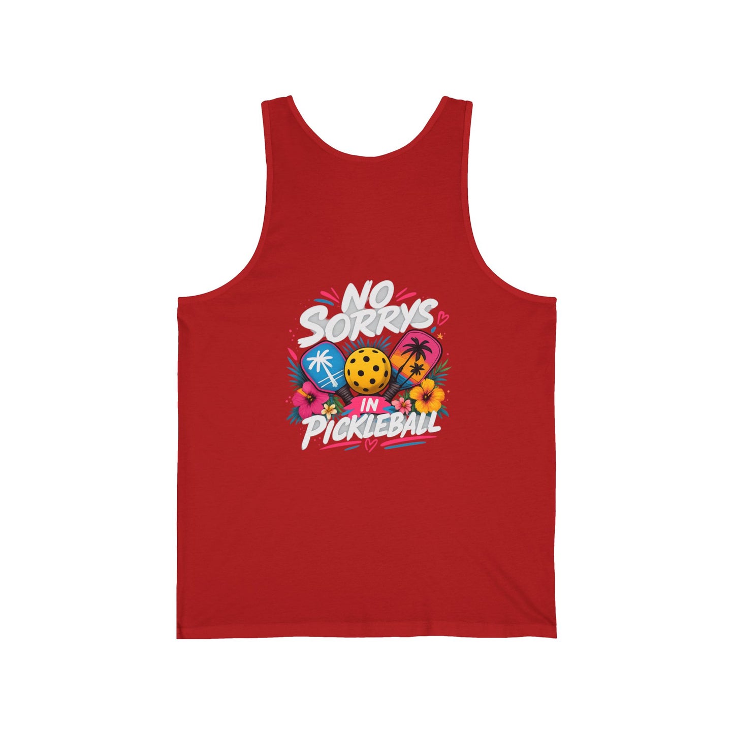 Pickleball Tank Top — "No Sorry's in Pickleball" Retro Tropical Design