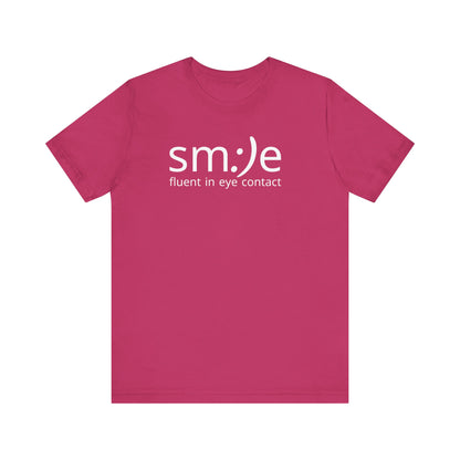sm:)e Fluent in Eye Contact Jersey Tee | Social Butterfly Streetwear | Funny Connection Gift
