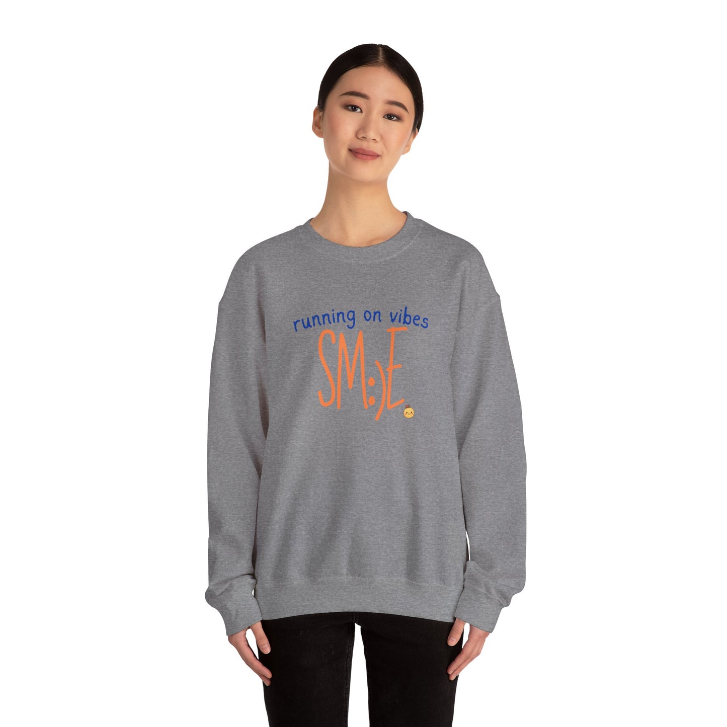 sm:)e Running on Vibes Crewneck Sweatshirt | Positive Energy Streetwear | Cozy Confidence Unisex