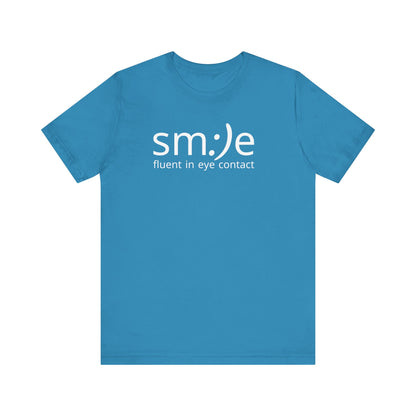 sm:)e Fluent in Eye Contact Jersey Tee | Social Butterfly Streetwear | Funny Connection Gift