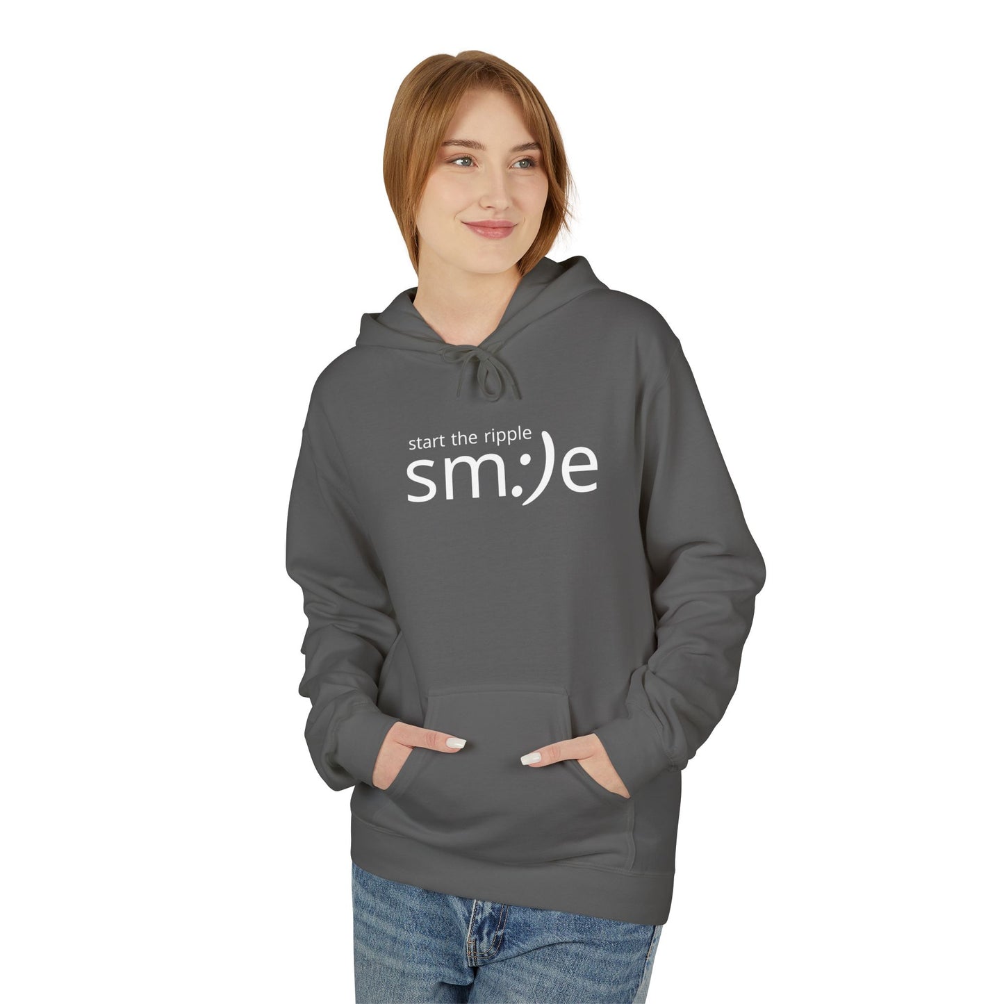 Start the Ripple sm:)e Cozy Fleece Hoodie - Fall Streetwear, Confidence Booster, Unisex Midweight Hoodie