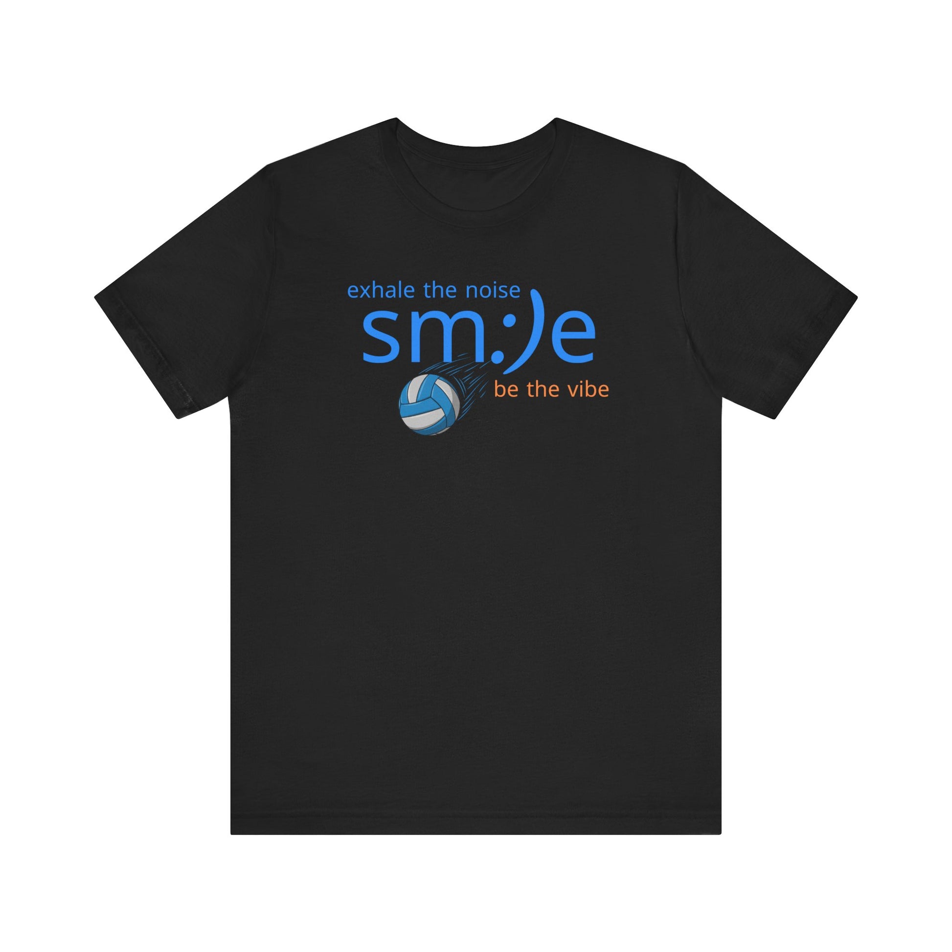 Black t-shirt with motivational quote and smiley face design on a white background
