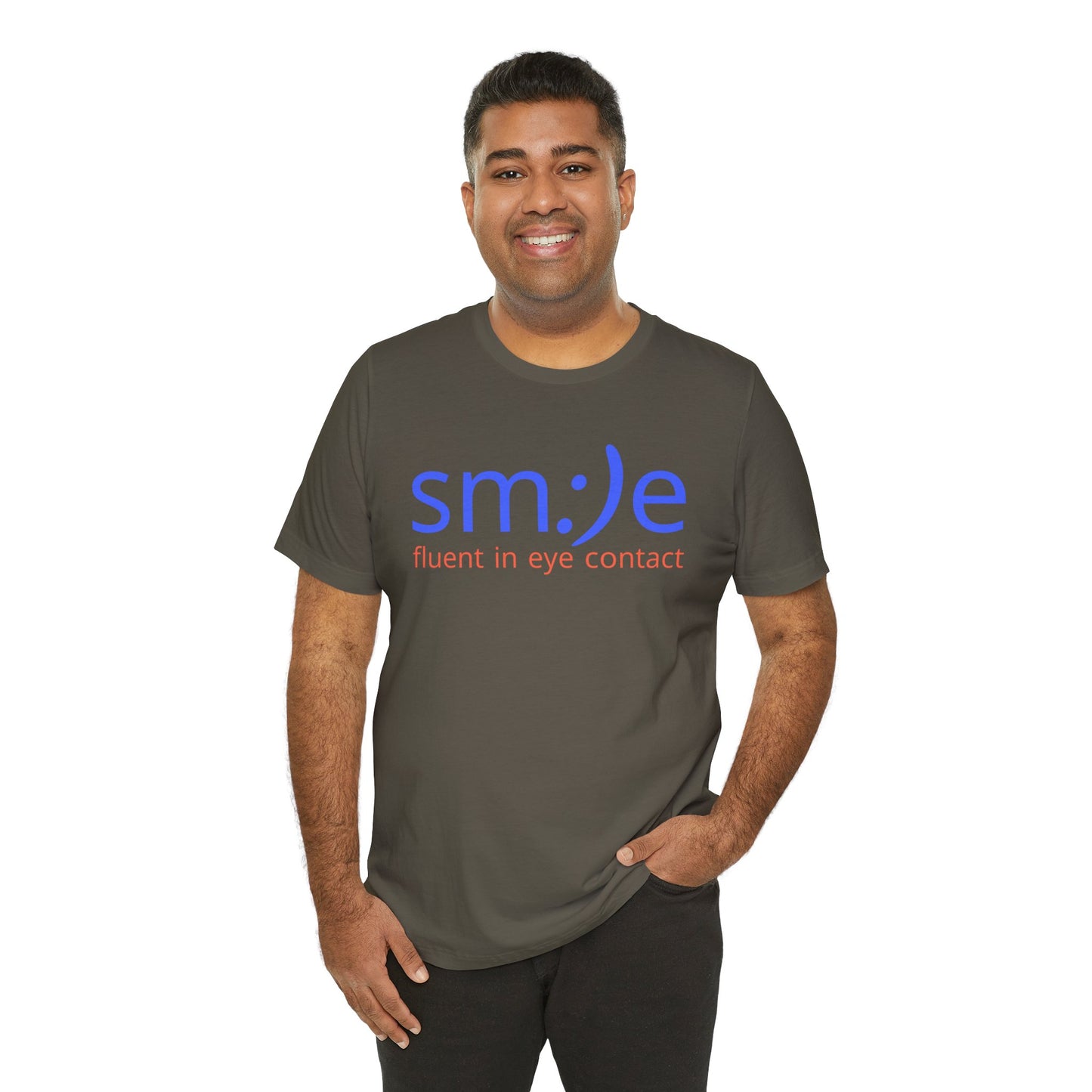 sm:)e Fluent in Eye Contact Jersey Tee | Social Butterfly Streetwear | Funny Connection Gift