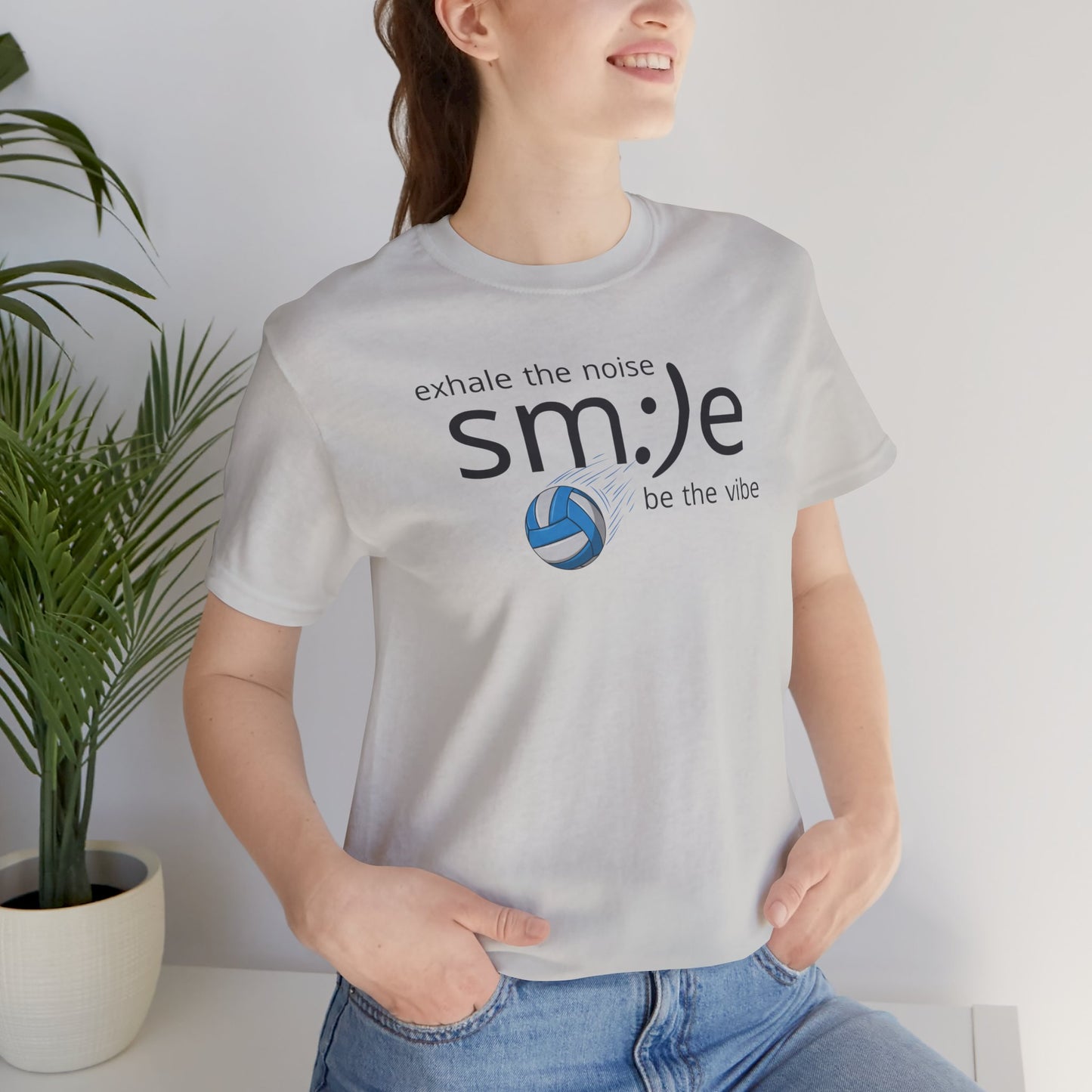 Exhale the Noise sm:)e Be the Vibe Volleyball T-Shirt | Motivational Athletic Statement Tee