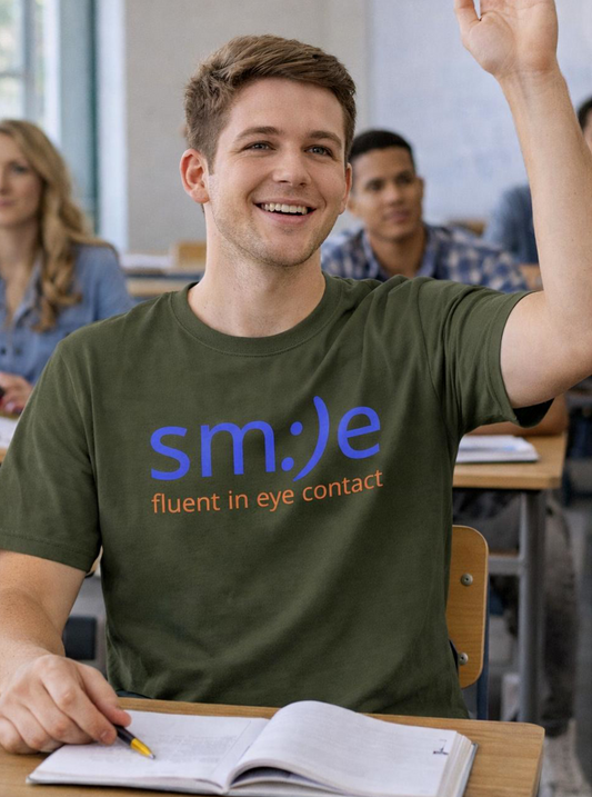 Fluent in Eye Contact | sm:)e Funny Motivational Streetwear Tee
