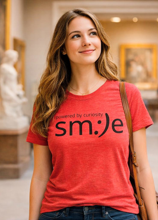 Powered by Curiosity sm:)e T-Shirt | Streetwear Motivational Graphic Tee