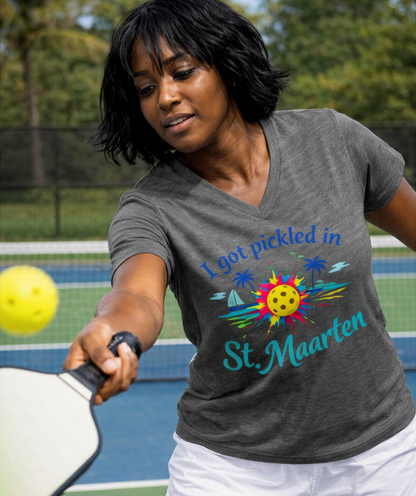I Got Pickled in St. Maarten V-Neck Shirt – Funny Pickleball Vacation Tee