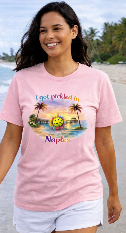 "I Got Pickled in Naples" Pickleball Tee — Funny Florida Vacation Shirt & Souvenir Gift