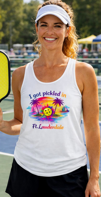 Pickleball Vacation Tank — "I Got Pickled in Ft. Lauderdale" Beach Tank Top