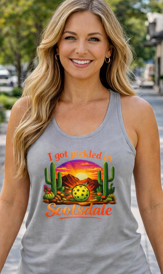 Scottsdale Pickleball Sunset Tank Top — "I Got Pickled in Scottsdale"