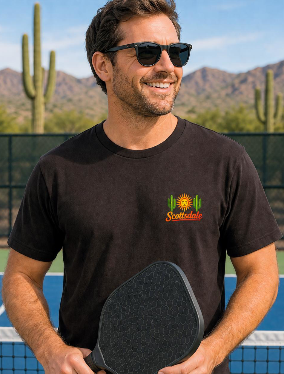 I Got Pickled in Scottsdale™ | Pickleball Souvenir T-Shirt | Desert Sunset Graphic Tee
