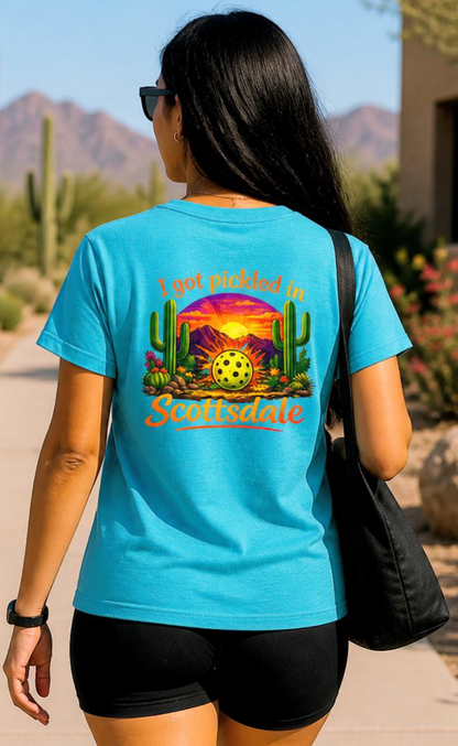 I Got Pickled in Scottsdale™ | Pickleball Souvenir T-Shirt | Desert Sunset Graphic Tee