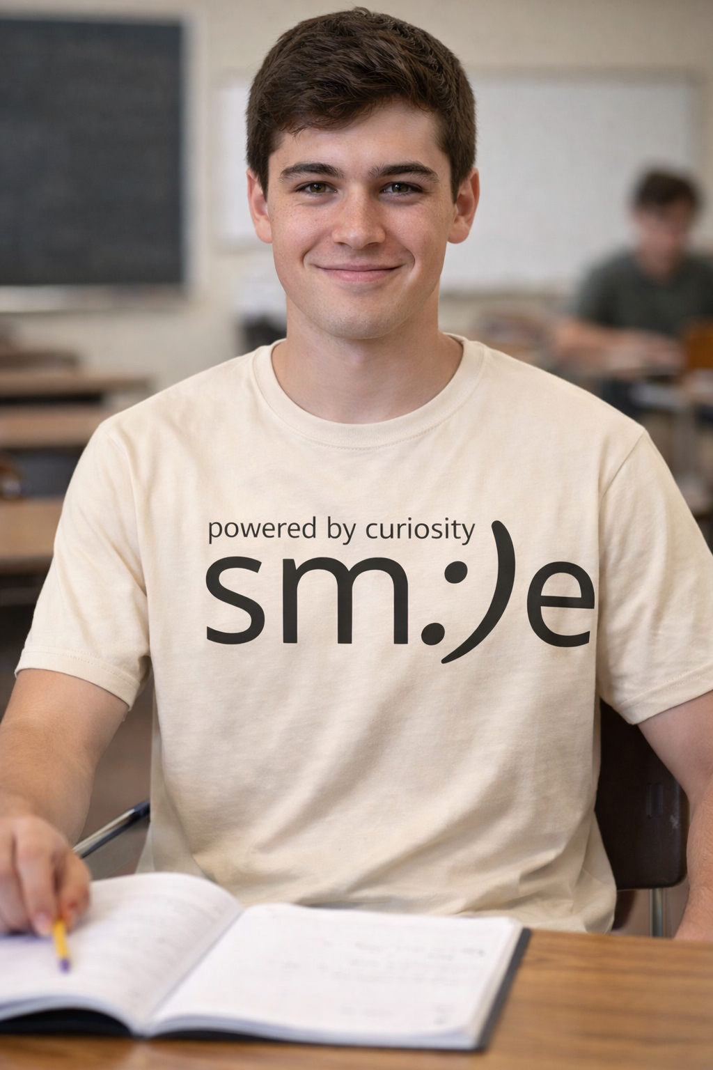 Powered by Curiosity sm:)e T-Shirt | Streetwear Motivational Graphic Tee