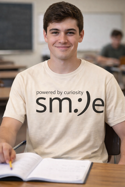 Powered by Curiosity sm:)e T-Shirt | Streetwear Motivational Graphic Tee