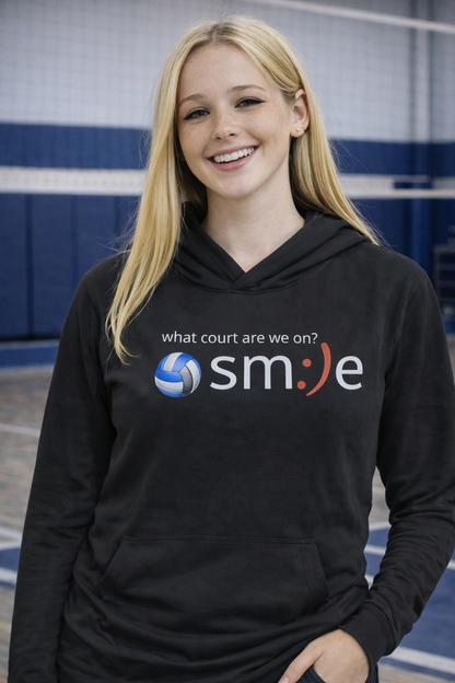What Court Are We On? sm:)e Volleyball Hoodie - Tournament Confusion Tee
