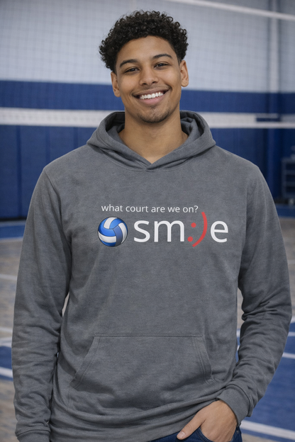What Court Are We On? sm:)e Volleyball Hoodie - Tournament Confusion Tee