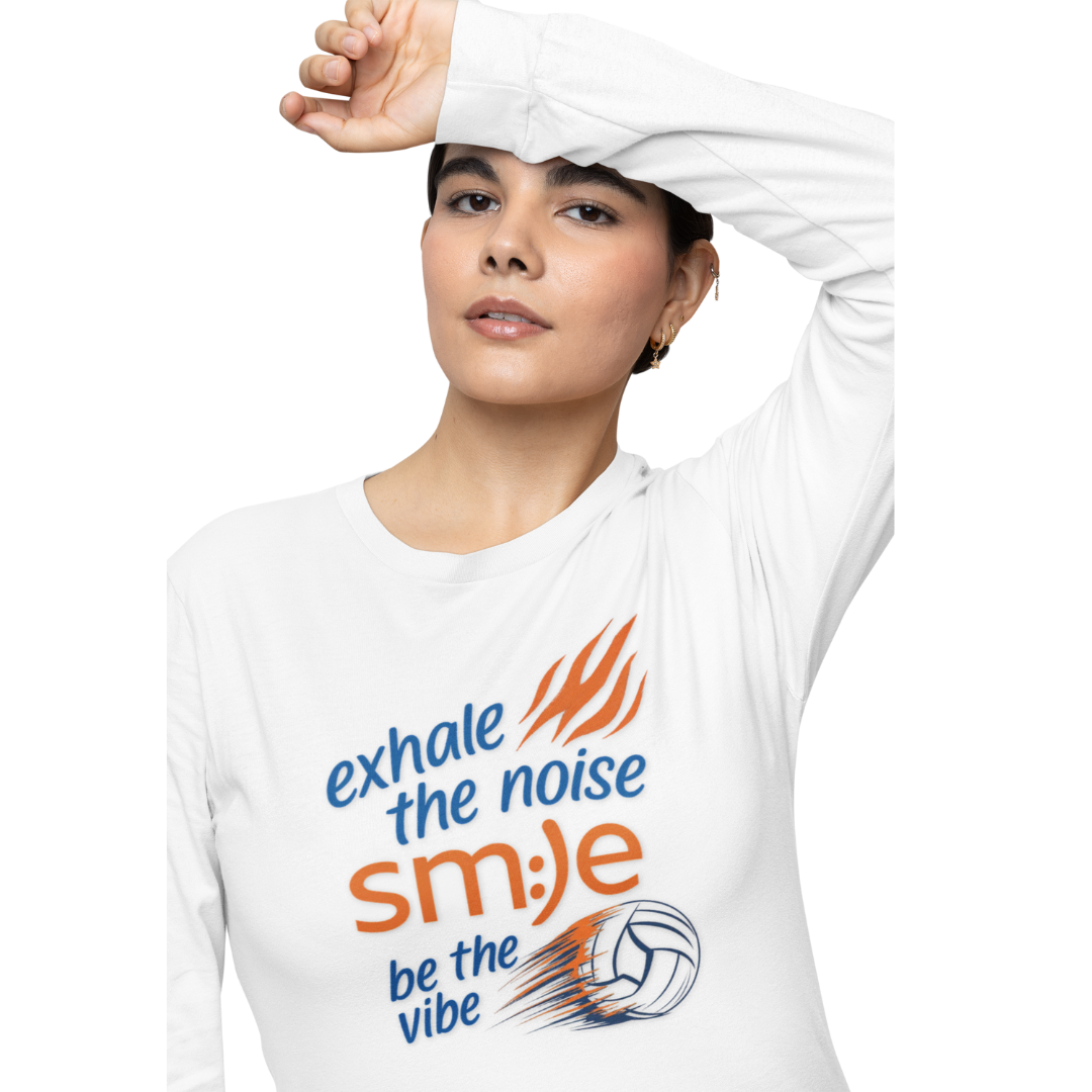 Exhale the Noise sm:)e Be the Vibe Volleyball Long Sleeve - Sporty Streetwear, Motivational Athletic Wear