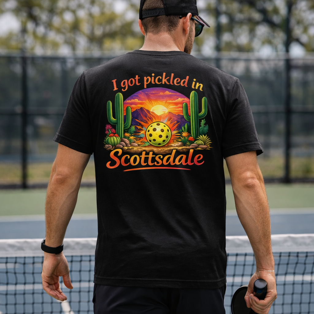 Men's 'I Got Pickled in Scottsdale' Desert Pickleball Tee, moisture wicking