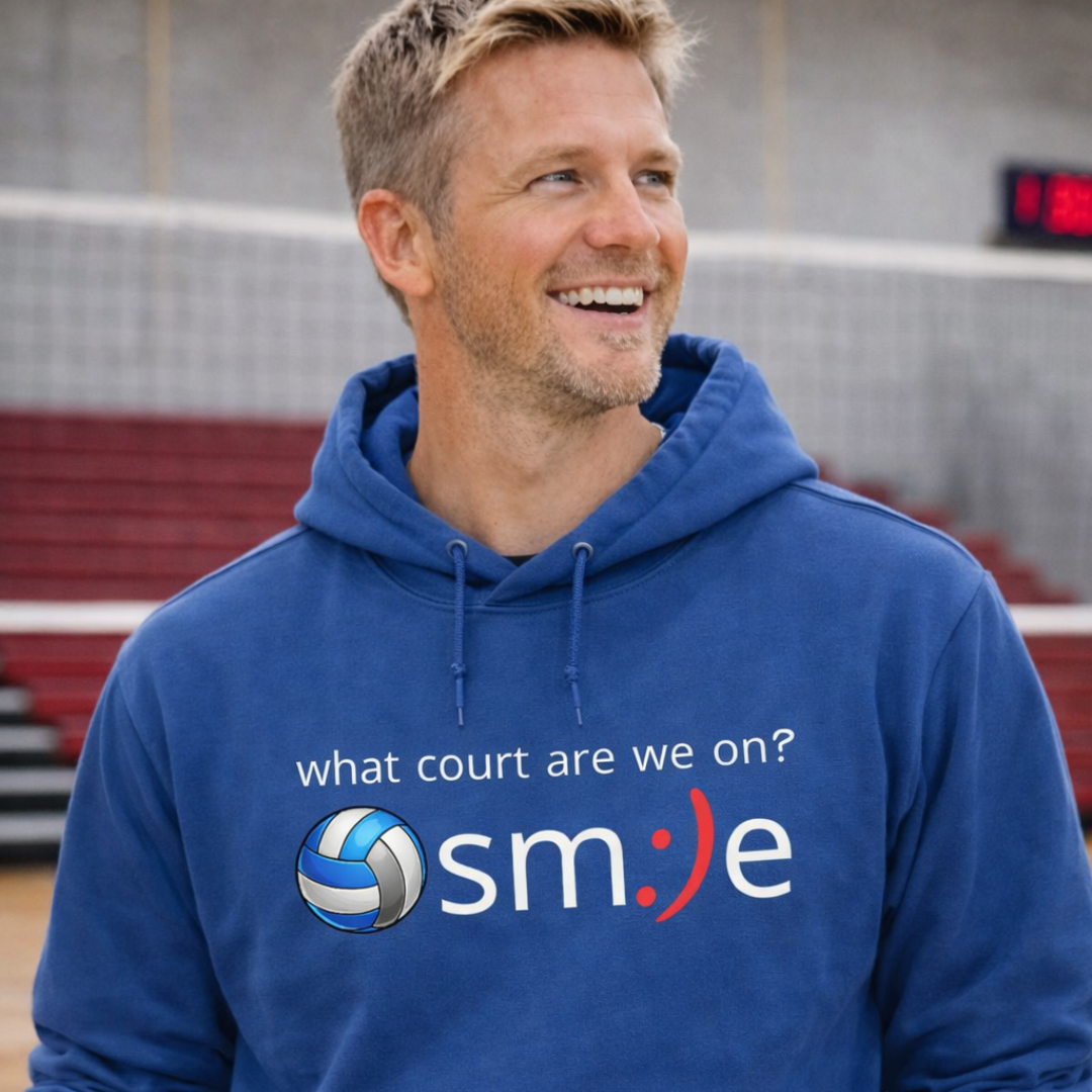 What Court Are We On? sm:)e Volleyball Hoodie - Tournament Confusion Tee